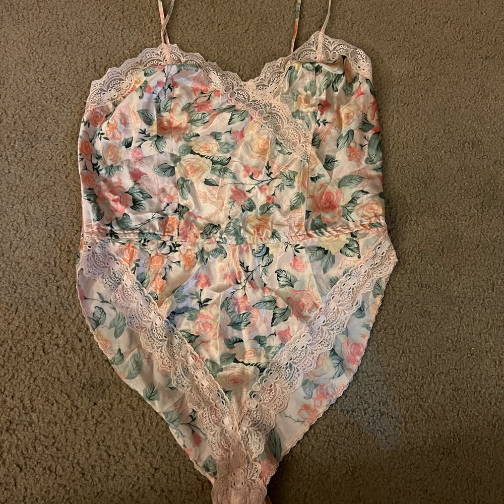 Floral Bodysuit Lingerie with Lace Trim